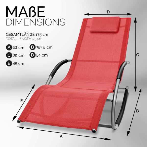 tillvex Relaxliege Rot Gartenliege | Liegestuhl wetterfest | Schwungliege 150 kg Belastung | Sonnenliege atmungsaktiv Bild 9