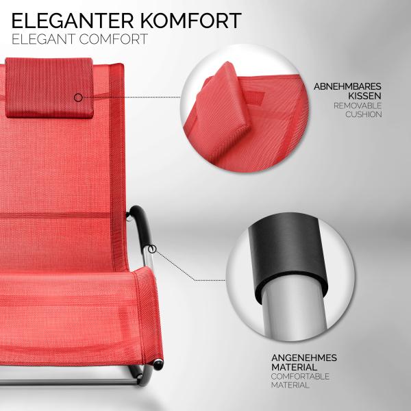 tillvex Relaxliege Rot Gartenliege | Liegestuhl wetterfest | Schwungliege 150 kg Belastung | Sonnenliege atmungsaktiv Bild 7