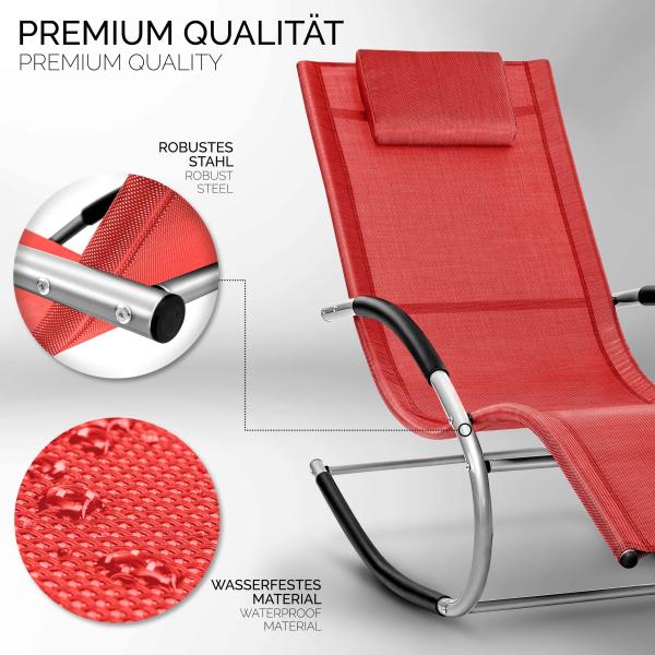 tillvex Relaxliege Rot Gartenliege | Liegestuhl wetterfest | Schwungliege 150 kg Belastung | Sonnenliege atmungsaktiv Bild 10
