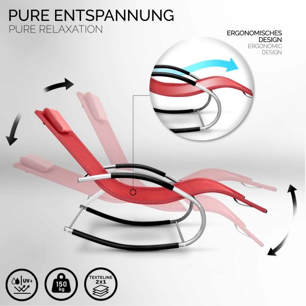 tillvex Relaxliege Rot Gartenliege | Liegestuhl wetterfest | Schwungliege 150 kg Belastung | Sonnenliege atmungsaktiv Bild 8