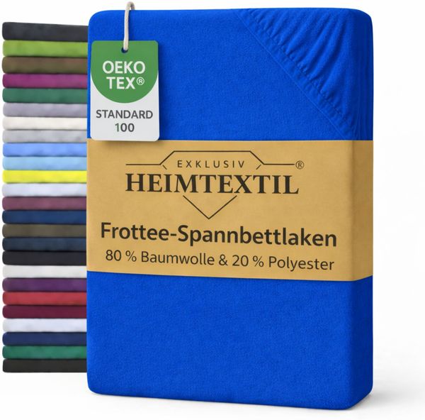 EXKLUSIV HEIMTEXTIL Frottee Spannbettlaken Premium 200 x 220 cm Royalblau 80% Baumwolle 20% Polyester Öko - Tex Zertifiziert Bed-Sheet Bettlaken Spannbetttuch