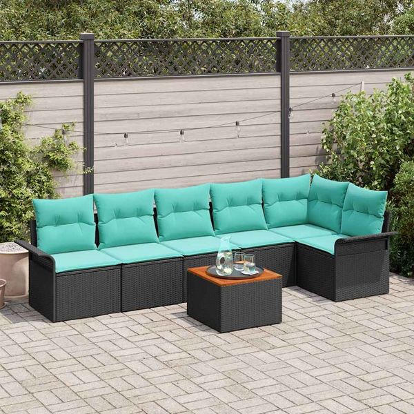 vidaXL Gartensofa-set mit Kissen 7 pcs Schwarz Poly-Rattan 3347340