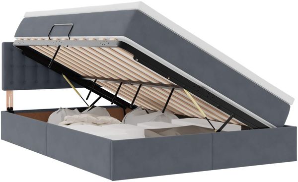 vidaXL LED-Speicherbett mit Matratze Dunkelgrau 140 x 190 cm Samt 3371512 Bild 2