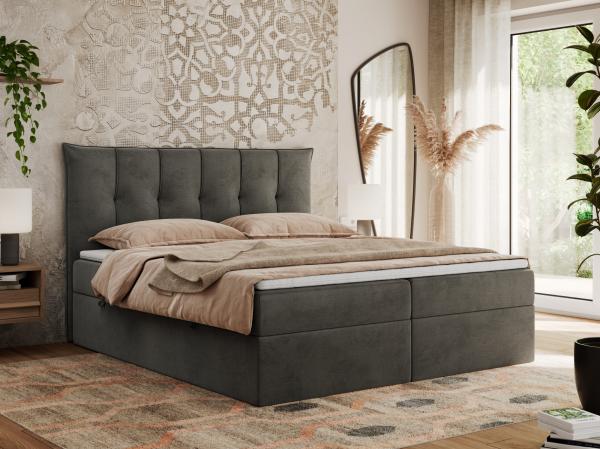 Boxspringbett, Polsterbett mit Bettkasten - PREMIUM-10 - 180x200cm - Dunkelgrau Velours - H3