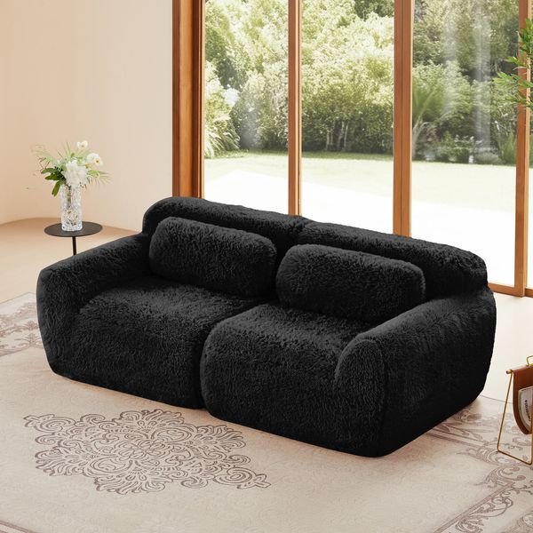 Modulares Cloud Sofa Plüsch, boneless Design, 32D Schaumstoff, flexibel konfigurierbar,kein Aufbau, ultra weich,Schwarz