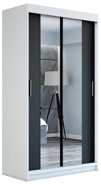 Schwebetürenschrank NEO 2-türig Schrank 120 cm (mit Spiegel) Farbe: Weiß , schwarz