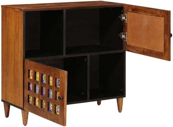 Sideboard, Kommode mit Speicher Walnuss 80 x 33 x 75 cm Massivholz Mango j2230p