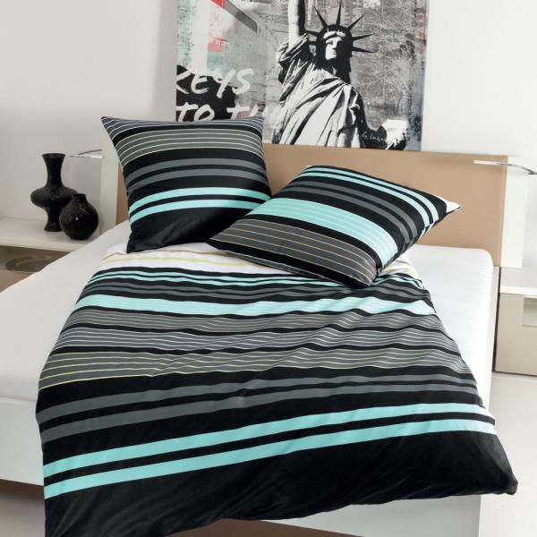 Janine Bettwäsche J.D. 8464 02 Aqua Graphit Mako Satin 240 x 220 + 2x 80 x 80 cm