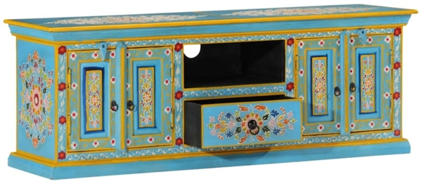 vidaXL TV-Schrank Blau 110x30x40 cm Massivholz Mango 353908