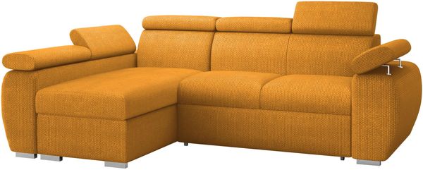 Ecksofa Boston Mini mit Schlaffunktion, Bettkasten, Einstellbare Kopfstützen (Farbe: Flow 10, Seite: Links, LC+2r)