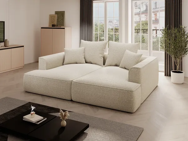 Vente-unique - PINETA Sofa Samt Beige - B 180 cm x H 67 cm x L 230 cm