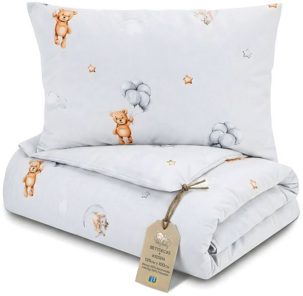 Kinder Bettdecke ohne Bezug 100x135 cm - Baumwolle Baby Decke und Kissen Set Kinderdecke 100x135 und Kopfkissen 60x40 - Bettdecken Kinderbettdecke Oeko-Tex Teddybären