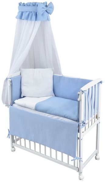 Baby-Delux Stubenbett Beistellbett Komplettset Waffelpique Musselin, Stillbett 90x40 weiß höhenverstellbar, Matratze inkl. komplett Set