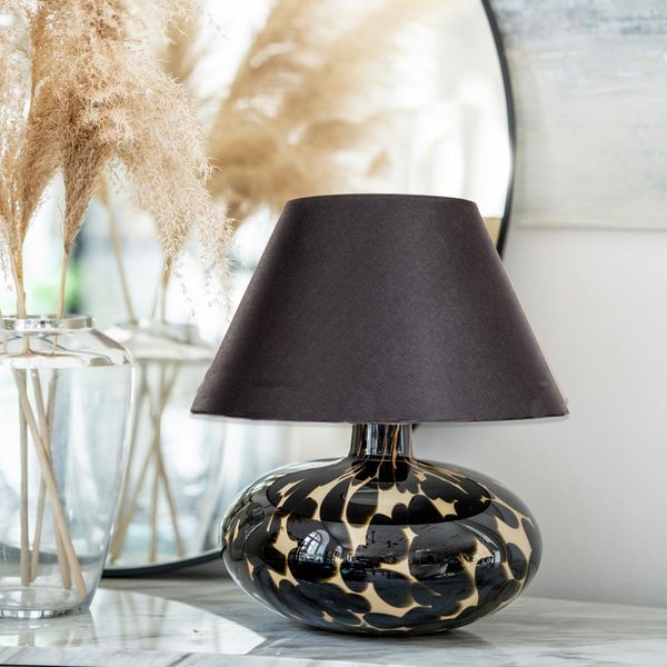 Tischlampe Glas bauchig gefleckt mit Lampenschirm schwarz