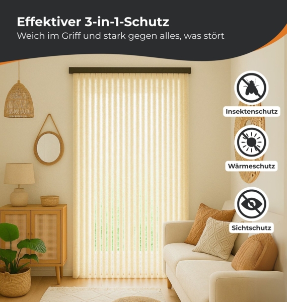 Flauschvorhang 160x200 cm in Unistreifen braun, perfekter Insekten- und Sichtschutz für Ihre Balkon- und Terrassentür, viele Farben Bild 4