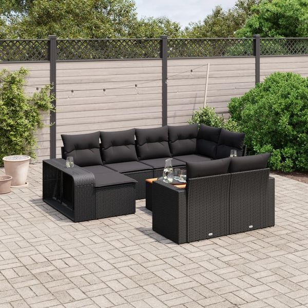 vidaXL 11-tlg. Garten-Sofagarnitur mit Kissen Schwarz Poly Rattan 3261305