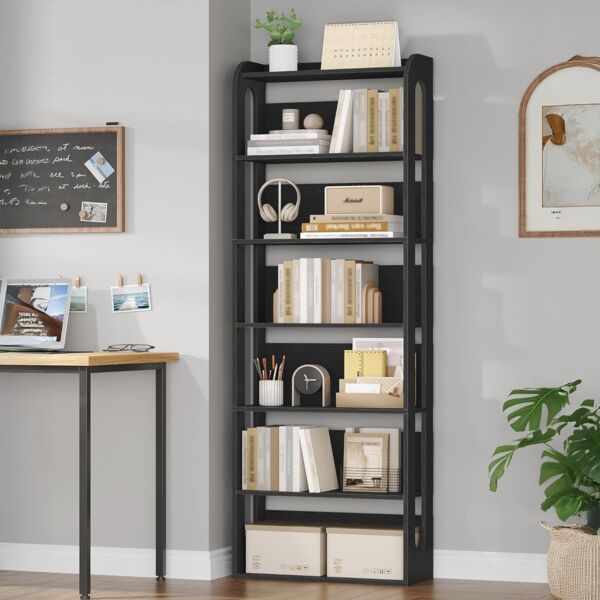 Bücherregal, 7-stöckiges bücherregal Holz, Buch Regal, Hölzernes Standregal für Schlafzimmer, Wohnzimmer und Arbeitszimmer 24 x 60 x 182 cm Schwarz