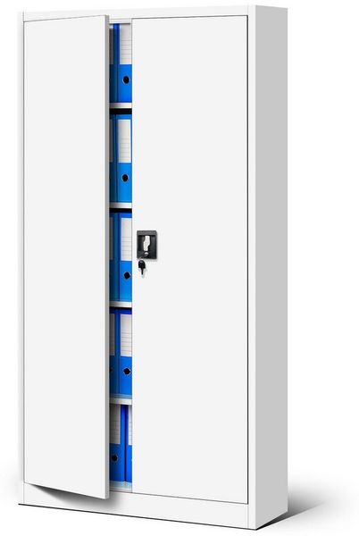 Jan Nowak Büroschrank C001 Aktenschrank Lagerschrank Mehrzweckschrank Metallschrank 4 Fachböden Pulverbeschichtung Stahlblech 185 x 90 x 40 cm (weiß/weiß-2)