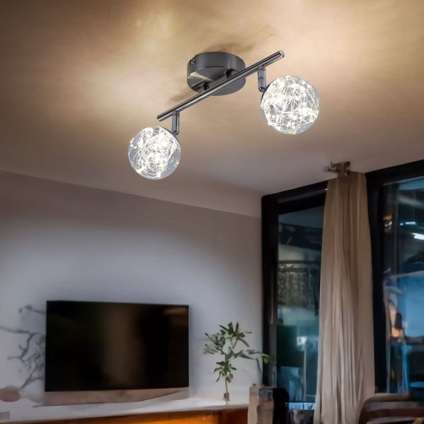LED Deckenlampe, Lichterkette, Glas, Spots drehbar, L 30 cm