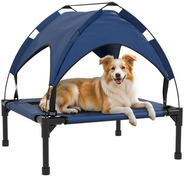PawHut Tierbett mit Baldachin, Outdoor Hundeliege mit Dach, Atmungsaktiv, Oxford, für kleine und mittelgroße Hunde Dunkelblau Oxford 76 x 61 x 69,5 cm
