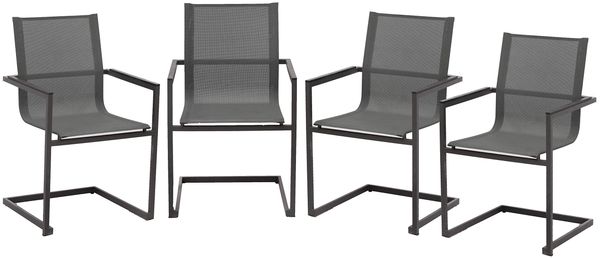 Gartenstuhl 4er Set DENNIS Edelstahl Kunststoff Anthrazit | Freischwinger Wetterfest Gartenstühle Outdoor Essstühle