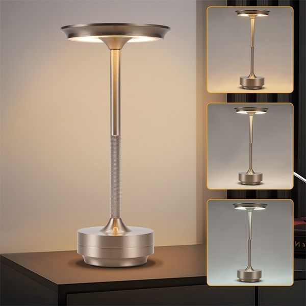 ZMH Nachttischlampe Kabellos Tischlampe Akku - LED Tischleuchte Touch Dimmbar Lampe mit USB Aufladbar Batterie Tischlampen Nickel für Modern Fensterbank Wohnzimmer Kinderzimmer Schlafzimmer