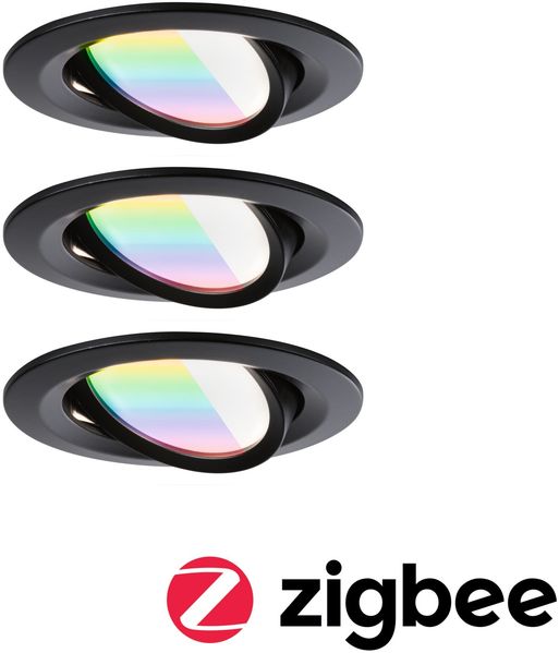 Paulmann 92437 LED Einbauleuchte Nova Coin 3er-Set Zigbee RGBW Schwarz matt