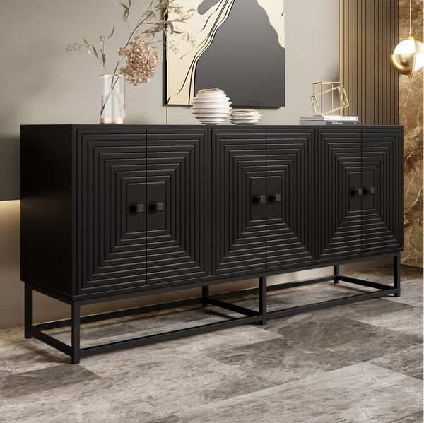 MODFU Lowboard Sideboard 160 x 75,5 x 38 cm mit 3 Doppeltüren, matt-schwarz (Packung, 1 St, rei große Doppeltürfächer, mit hochwertigen Scharnieren), Großem Stauraum und Matt-Oberfläche,Solider Rahmen