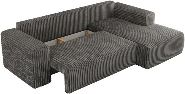 Ecksofa mit Schlaffunktion, Bettkasten und losen Kissen für das Wohnzimmer - TRENTINO - Dunkelgrau Cord - rechts Bild 6