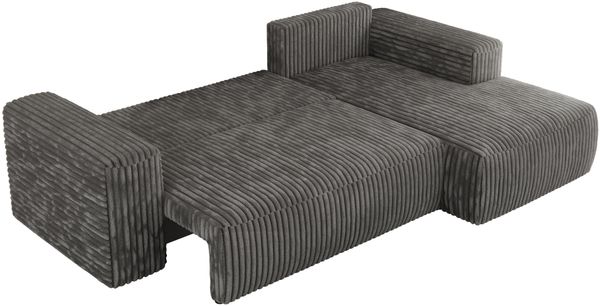 Ecksofa mit Schlaffunktion, Bettkasten und losen Kissen für das Wohnzimmer - TRENTINO - Dunkelgrau Cord - rechts Bild 5