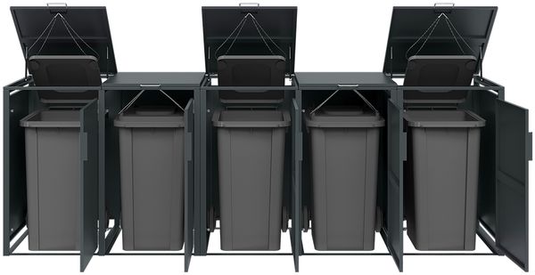 STEELSØN 'Thoria' Mülltonnenbox 5er je 240 Liter, anthrazit, Mülltonnenverkleidung aus Stahl, wetterfest, 116x80x337 cm, Müllbox für 5 Tonnen Bild 9