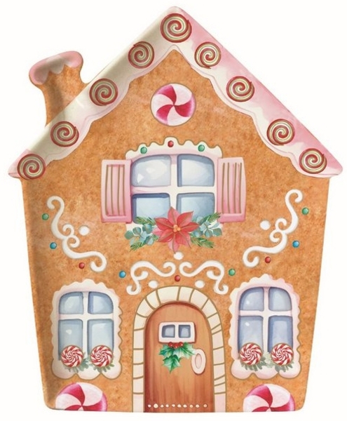 EasyLife Servierteller Sweet Christmas, Porzellan, Spülmaschinengeeignet, Mehrfarbig, Motiv: Lebkuchenhaus Bild 4
