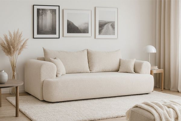Deine Möbel 24 Schlafsofa BAKU Sofa Couch Bouclé-Stoff 247x90 cm Wohnzimmer, Creme Beige Hellgrau Grau Dunkelgrau Graubeige 2 Teile, mit Schlaffunktion