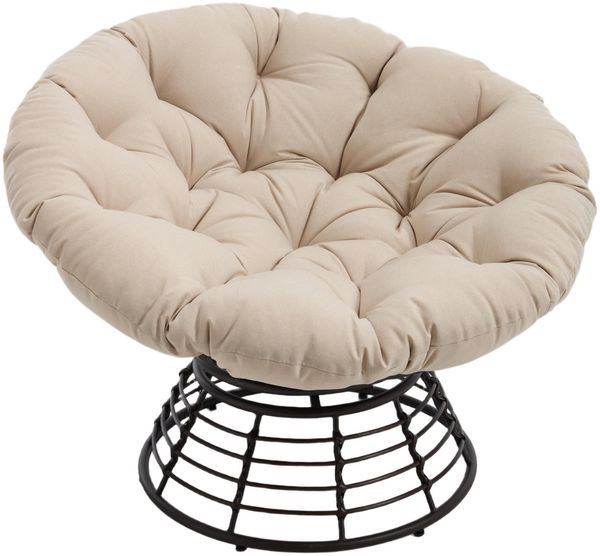 LVHOM Relaxsessel Papasansessel Rattanstuhl mit Kissen, 360° drehbar, Durchmesser 92 cm (Komfortables Sitzerlebnis, 10cm rundes Sitzkissen, ergonomisches Design, rutschfeste Füße, rostfreier Stahlrahmen, Belastbarkeit 130kg), geeignet für Wohnzimmer, S...