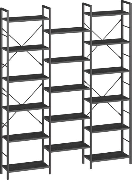 Bücherregale, Standregale, Regal mit 17 Fachböden, 6 Etagen, Verstellbarer Abstand, 24 x 152 x 186 cm, Tragfähigkeit 340 kg, Wohnzimmer, Büro, Schwarz mit Holzmaserung Bild 2
