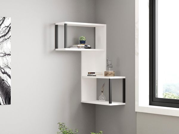 Hanah Home Modern Wall Shelf, White, 84 x 52 x 20 cm | 100% Melamine Coated Particle Board, 18 mm Thick | Stylish & Functional Storage Solution for Any Room