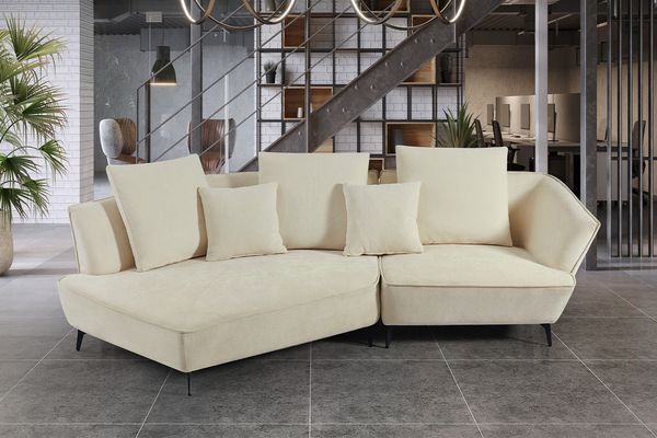 KAWOLA Sofa GARBO Designsofa Stoff cremeweiß links offen 92 x 158 x 280 cm