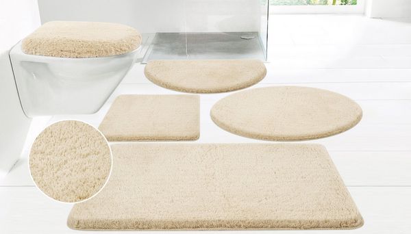 OTTO home Badematte Merida, Badvorleger, Badezimmer Teppich, Höhe 32 mm, rutschhemmend beschichtet, schnell trocknend, strapazierfähig, fußbodenheizungsgeeignet, Kunstfaser, rund, Badteppich, Uni Farben, rechteckig, rund & als 2-tlg. Set erhältlich