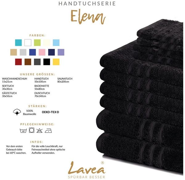 Lavea 2er Set Duschtuch 70x140 cm, Frottierserie Elena, Schwarz Bild 3