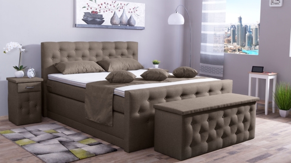 Meisterbetten Boxspringbett Babo 160x200 in WT-Papyrus, Matratzenbezug Nano, Komfortschaum-Topper, mit Fussteil