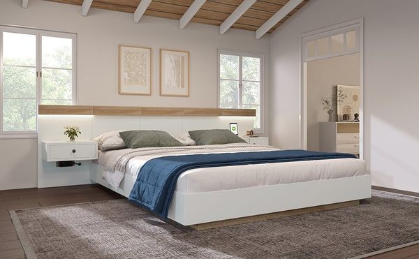 REDOM Holzbett Doppelbett Holzbett (Kiefernholz Doppelbett 2 Nachttische mit LED und Steckdose), 140x200cm