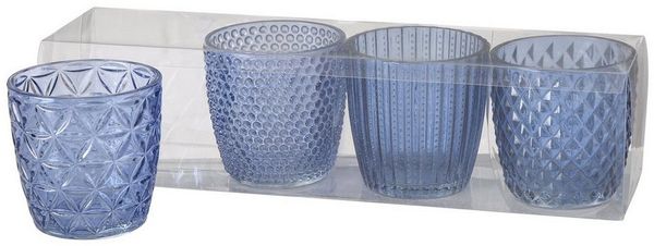 Boltze | Windlicht Glas lackiert blau H 8 cm 4er Set