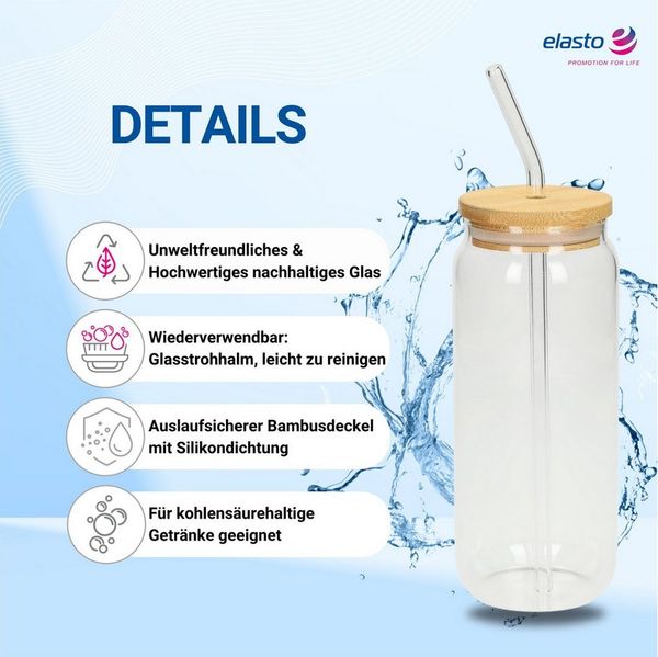 elasto Becher Trinkglas "Tropical" mit Strohhalm 675 ml natur