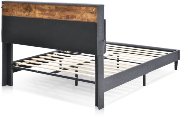 Merax LED Doppelbett 140x200 Polsterbett aus Leinen mit Stauraum-Kopfteil & Lattenrost aus Holz Grau Bild 9