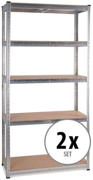 Stagecaptain Schwerlastregal Lagerregal - 5 variabel montierbare Böden - auch als Werkbank umbaubar, 2er Spar-Set 2-tlg, Tragkraft pro Boden: 175 kg, gesamt 875 kg