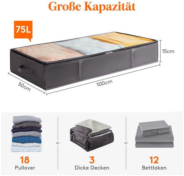 Lifewit Aufbewahrungsdose Unterbettkommode, Unterbett Faltbare Aufbewahrungsbox mit Deckel (3 St)