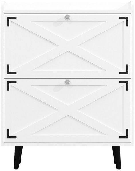 VOWNER Schuhschrank schmal mit 2 Klappen, einstellbar & entfernbar, mit Holzbeinen, für Eingang/Halle, weiß, 80 x 24 x 102 cm