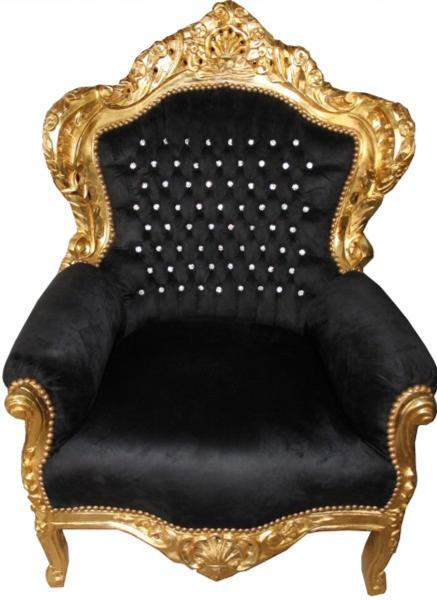 Casa Padrino Barock Sessel King Schwarz / Gold mit Glitzersteinen - Luxus Barock Sessel