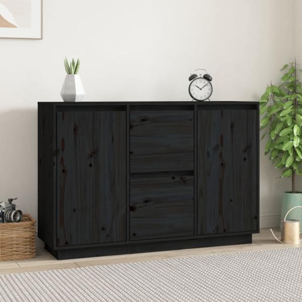 vidaXL Sideboard Schwarz 111x34x75 cm Massivholz Kiefer [814313]