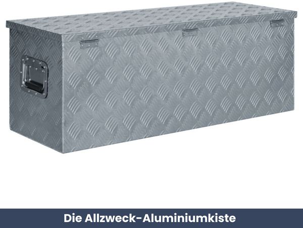 Aluminiumbox mit Deckel - Abschließbar | Alubox Deichselbox Alu Anhängerbox Werkzeugkiste Metall Transportbox Metallkiste, 110,5x38,5x40cm Silber Bild 2